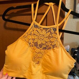 Zenana Outfitters Mustard Yellow Lace Halter Top